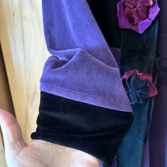 Purple Velvet Coat, Velvet Cardigan, 3D Flower Jacket, purple duster, Velour - Picture 3 of 11